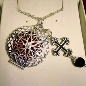 Locket 1" with Cross Necklace with Lava Ball for pictures or aromatherapy